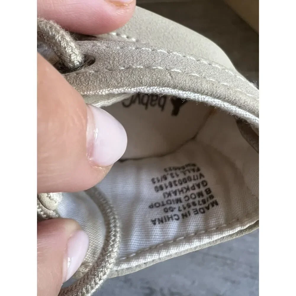 Baby Gap Mid Top Tan Khaki Moccasins Soft Sole Crib Shoes Sneakers Boys 6-12m 3